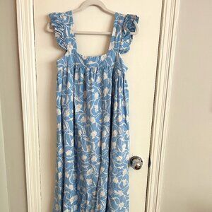 Pastel Blue Floral Linen Sundress Oversized